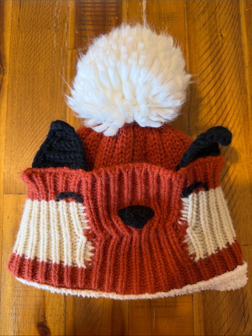 REI Co-Op Kids Fox Knit Pom Beanie Hat - Rust with White Pom